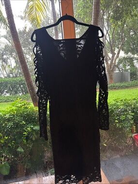 ALLOY Black Lace Long-Sleeve Cutout Dress